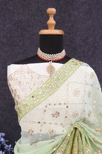 Blusa Formal Bangalore de nuevo diseñador para mujer, ropa de fiesta Sari, Georgette suave con trabajo de secuencia pesada y Mono hecho de seda - Product Image 3