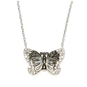 Collar de Plata de Ley Modelo 925 con Colgante de Mariposa y Piedra Blanca, Dijes y Amuletos Finos - Product Image 2