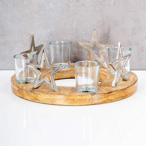 Best-seller Couronne d'étoiles marron et argent unique Décoration de table de Noël simple Bougeoir en bois et métal pour rebord de fenêtre en vrac - Product Image 2
