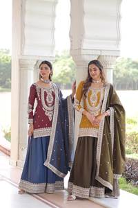 Traje Sharara Vintage de Otoño con Bordado de Lentejuelas en Seda NC con Dupatta - Product Image 6