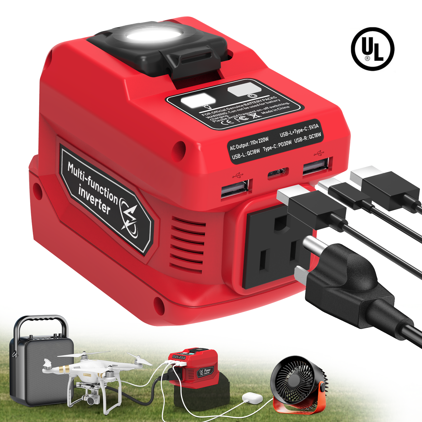 Power Inverter Compatible with Milwaukee 18V Battery DC 18V to AC 110V  Portable Power Supply Charger for Camping Travel Home Use