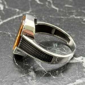 Boho Tiger Eye <b>Ring</b> for <b>Men</b> Minimalist Sterling <b>Silver</b> Signet with Natural Brown Stone Anniversary Husband Gift IGI Certified - Product Image 4
