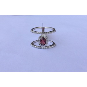 Women's <b>925</b> Sterling <b>Silver</b> Shah Gems Double Band <b>Ring</b> Natural Garnet White Topaz Adjustable Inlay for Engagement IGI Certified - Product Image 2