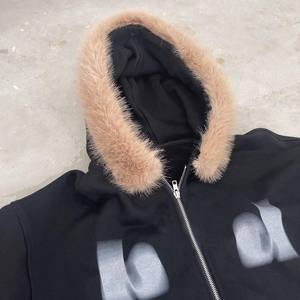 Vente en gros SMITHY SPORTS Sweat à capuche en fausse fourrure personnalisé lourd et délavé pour hommes Streetwear Veste en coton surdimensionnée à carreaux - Product Image 2