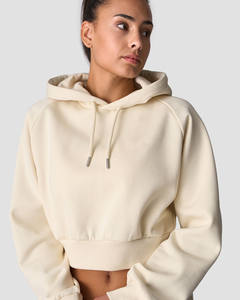 Sudadera con capucha recortada diaria con hombros caídos para mujer, antiarrugas, transpirable, 100% algodón, frente a la calle, personalizado - Product Image 3