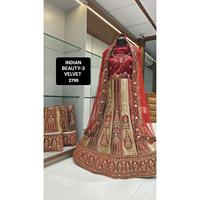 Lehenga Choli Wanita Desainer, Bahan Beludru Tebal, Lengan Pendek, Model Longgar, Bordir Stylish, Anti Kusut, Cepat Kering, Gaya India