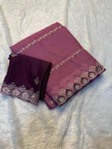 Sari de Georgette de Seda Estrella con Trabajo de C-Pallu y Diseño Lehariya, Estilo Tradicional para Fiestas, Bodas y Diwali - Product Image 5