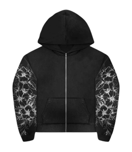 Streetwear OEM ensemble deux pièces survêtement lourd survêtement lavé à l'acide ensemble sweat à capuche appliqué et abîmé - Product Image 1
