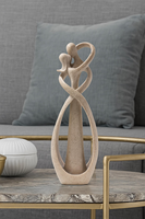 Figurine d'amoureux abstraite et géométrique sculptée à la main en bois naturel, écologique, durable, style Art déco, décoration de table pour la maison
