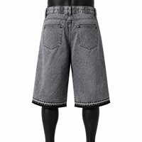 Shorts Homme Baggy Vintage en Jean Coton Bio Écologique Imprimé Croisé, Style Streetwear Anti-Plis
