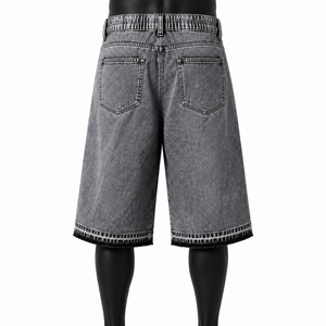 Pantalones Cortos Vaqueros Personalizados con Estampado Cruzado para Hombre, Estilo Vintage Lavado, Holgados, Streetwear, OEM ODM, Marca Privada, Venta al por Mayor - Product Image 2