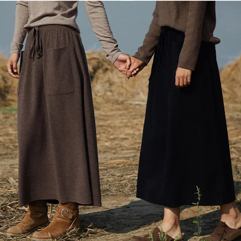 Neuankömmling Kleine MOQ Hochwertige lange Wolle gewebte lange Röcke Stilvolle Röcke für Frauen