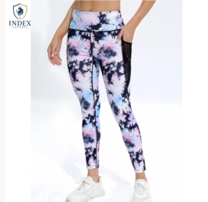 Index Apparel High Waist Full Length <b>Tie</b> <b>Dye</b> Print <b>Leggings</b> With Pockets Stretch Yoga Pants Sporty Style Knitted Spandex - Product Image 1