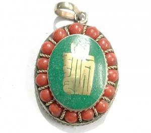 Pendentifs bouddhistes faits à la main Mantra Kalchakara en métal plaqué argent et argent avec diamant ou turquoise cadeaux religieux - Product Image 2