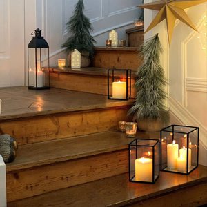 Set of 2 Gold Plated Metal/<b>Glass</b> Square Shape Hurricanes <b>Candle</b> <b>Holder</b> for Home & Wedding Tabletop Christmas Decorations - Product Image 3