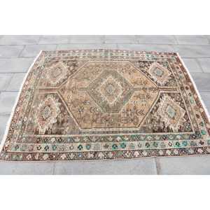 Tapis turc vintage, dimensions 4,9x5,8 pi (148x177 cm), tapis en laine rayé marron - Product Image 4