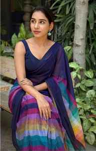 Nuestros saris son adecuados para diversas ocasiones, incluidas fiestas y bodas, Sari bordado de Georgette con blusa sin costuras - Product Image 6