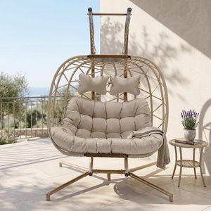Outdoor Garden Furniture <b>Egg</b> Hanging <b>Swing</b> <b>Chair</b> Two Seats Patio Rattan <b>Double</b> <b>Egg</b> <b>Chair</b> Large With Stand - Product Image 6