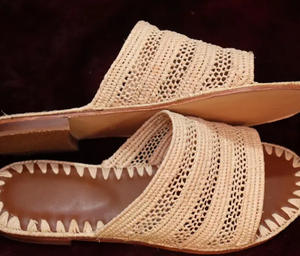 Sandalias de rafia marroquí hechas a mano, sandalias tejidas de verano con suela de cuero | Sandalias planas artesanales para mujer - Product Image 3