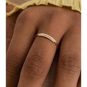 แหวนเงินชุบทอง 18K คุณภาพสูง ประดับเพชรซิร์โคเนีย ดีไซน์เรียบหรู แบบครึ่งวง สามารถสวมซ้อนกันได้ - Product Image 4