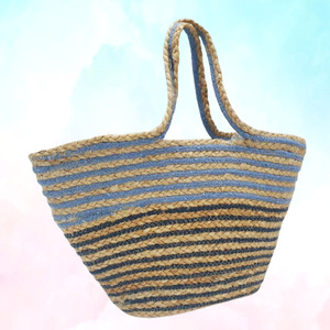 Sacs à main fourre-tout en jute imprimés sur mesure et écologiques pour femmes 100% Tissu de jute Doublure en toile de coton Pompon en dentelle Fourre-tout élégant pour femmes - Product Image 1