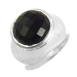 Fine <b>Rhodium</b>-Plated Sterling Silver <b>Ring</b> with 10mm Black Onyx Stone for Women - Product Image 3