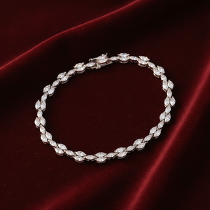 Bracelet tennis classique élégant en or 14 carats plaqué rhodium avec diamant de laboratoire taille marquise, lien feuille, pour femmes, bijoux fins - Product Image 1