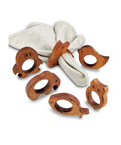 Lot de 6 ronds de serviette en bois faits à la main en forme d'animal mignon pour Noël Thanksgiving et autres fêtes de vacances - Product Image 1