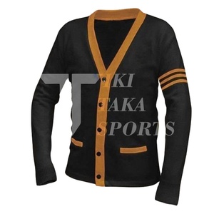 Cardigan en laine universitaire décontracté tricoté hiver automne vêtements d'extérieur avec bouton broderie froncé décor tissé à la main Patchwork Design - Product Image 1