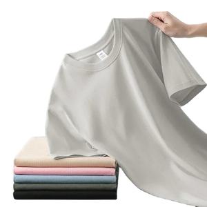 เสื้อยืดแขนสั้นของผู้ชายผ้าคอตตอนสีพื้นเสื้อยืดผ้าฝ้ายขนแกะยาว100% ครึ่งแขนสำหรับฤดูร้อน - Product Image 1
