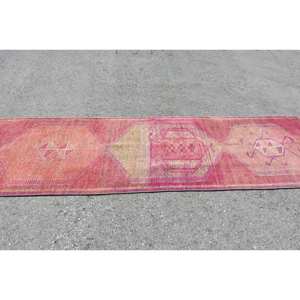 Alfombra Kilim de 2,9x10,8 pies, rosa, naranja, tejido plano, Jacquard, alfombra turca, Material de lana viscosa, retales de látex de felpa para pasillo - Product Image 3