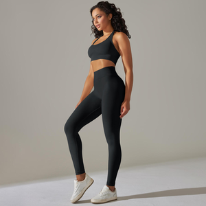 Ensembles deux pièces sans couture pour femmes vente en gros de logo personnalisé ensemble de yoga soutien-gorge design dos nu long legging course gym fitness - Product Image 5