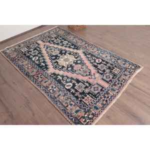 Alfombra Turca Vintage de Lana Azul, 4.3x6.2 pies - Product Image 3