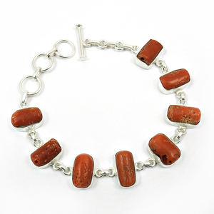 Elegant Deisgn Natural Coral Gemstone Crystal <b>Bracelets</b> Wholesale 925 Sterling Silver Unisex Jewelry By Indian Manufacturer Bulk - Product Image 1