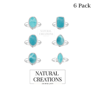Bague en argent sterling 925, finition haute qualité, sertie de pierres de larimar taillées en cabochon, formes variées, classique, tendance, pour mariage, fête, mode - Product Image 3