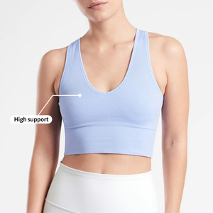 Sujetador deportivo acanalado reciclado para mujer, novedad con logotipo personalizado, Sujetador deportivo de alto impacto para entrenamiento, diseño de sujetador de yoga para entrenamiento - Product Image 4