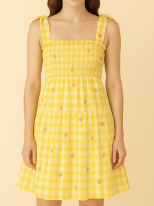 Fabricante de ropa vietnamita OEM ODM ropa de mujer etiqueta personalizada tela personalizada ropa al por mayor vestido amarillo de mujer - Product Image 3