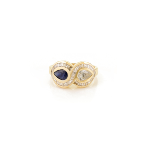 Lujoso diseñador hecho a mano septiembre Piedra Azul zafiro y diamante anillo de bodas 14K oro amarillo sólido joyería personalizada - Product Image 1
