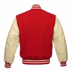 Vestes universitaires en laine rouge de qualité supérieure et crème véritable bras en cuir pur Letterman Bomber CollegeBaseballjacket pour hommes expédition DDP - Product Image 2