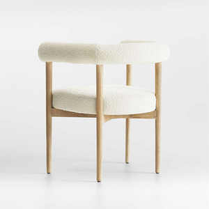 Chaise de salle à manger nordique moderne en bois de frêne, chaise de salle à manger rembourrée en tissu teddy extensible ivoire pour la maison - Product Image 5