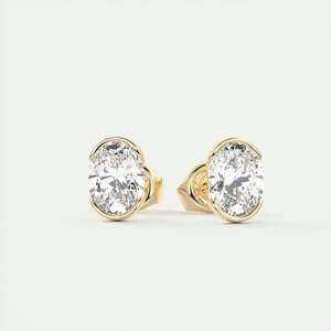 Boucles d'oreilles clous en or jaune 14 carats avec diamant de laboratoire taille ovale, 1,00 carat chacune, serties clos, cadeau de mariage pour femme - Product Image 5