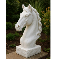 Statue équestre en marbre blanc artisanale, sculpture de tête de cheval de luxe, design minimaliste poli, garantie à vie, jardin, maison