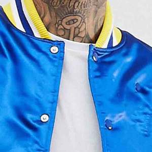 Chaqueta universitaria personalizada al por mayor para hombre, chaqueta de béisbol tipo bombardero con cuello levantado, chaqueta con tejido de lana en blanco, manga con logotipo impreso - Product Image 5