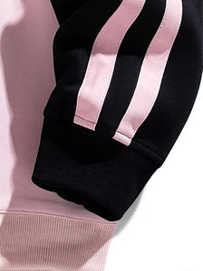 เสื้อสเวตเตอร์ผู้หญิงคอปกโอเวอร์ไซส์เปิดไหล่สีชมพูสีล้วนแขนตัดกันเสื้อคอกลม - Product Image 4