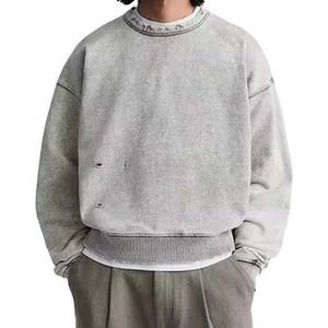 Sudaderas Personalizadas Extra Grandes de Algodón 100%, Nueva Moda Masculina, 380 GSM, Lavadas con Ácido, Estilo Desgastado, Cuello Redondo, Básicas, de Pakistán - Product Image 2