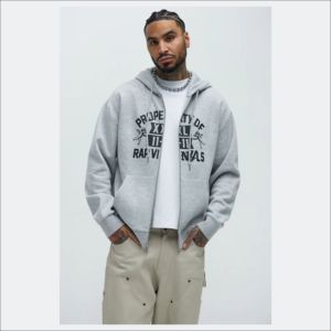 เสื้อฮู้ดมีซิปสีเทาเฮเทอร์ขายดีปรับแต่งโลโก้ได้มีซิปมีฮู้ดใส่สบายและเสื้อสเวตเตอร์ - Product Image 2