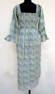 Caftan indien en coton pour femmes robe d'été décontractée imprimée à la main taille libre bouton de plage 100% coton naturel - Product Image 2