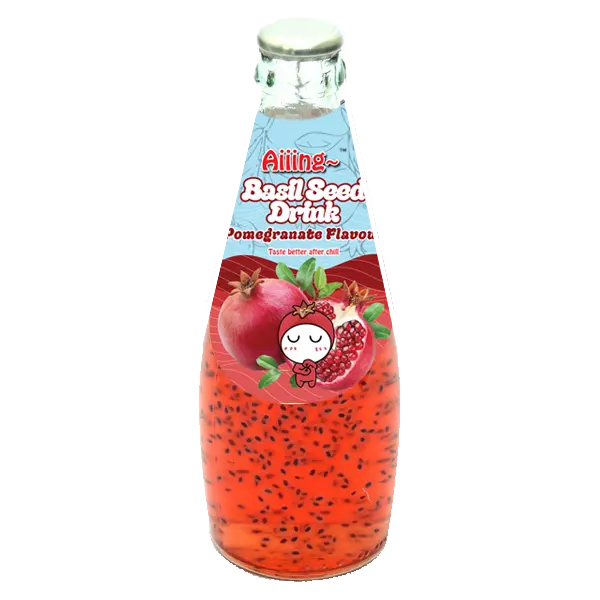 Aiiing Minuman Biji Basil-Minuman Biji Kemangi Rasa Delima 290Ml Botol Kaca