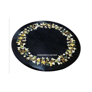 Giveaway Black Marble Mother of Pearl Inlay <b>Work</b> Round Shaped <b>Table</b> Tops Use <b>for</b> Restaurant and Hotel Beautiful <b>Home</b> <b>Table</b> Top - Product Image 1