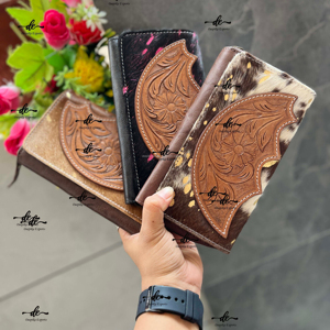 Cheveux sur cacher fourrure cuir pochette Western métallisé peau de vache fourrure Handtooled cuir portefeuille femmes cadeau - Product Image 1